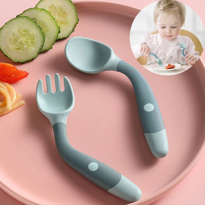 Baby Bestek Set Met Siliconen Lepel En Vork Antislip - KidsKorner