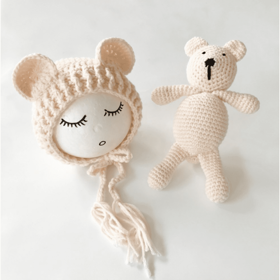 Baby Muts Met Berenoren En Knuffelbeertje Set - KidsKorner