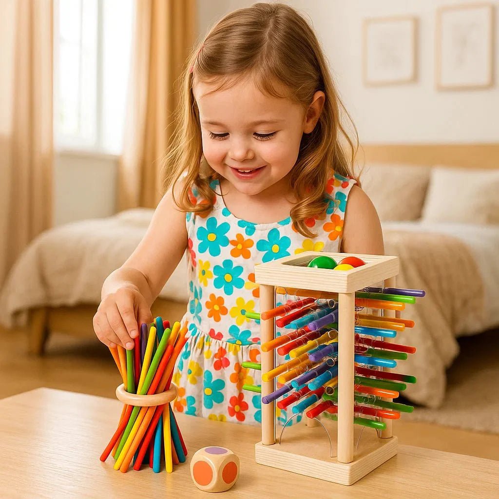 Houten Behendigheidsspel – Ballen & Stokjes Spel 3 - in - 1 – 3+ - KidsKorner