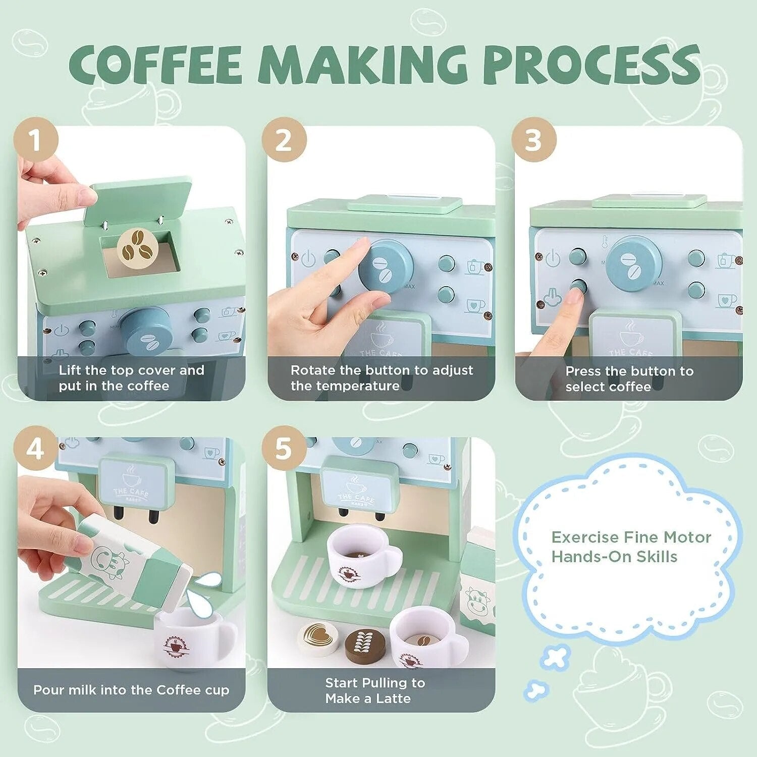 Houten Koffiemachine Speelset Kinderen – Montessori Rollenspel Keukentje - KidsKorner