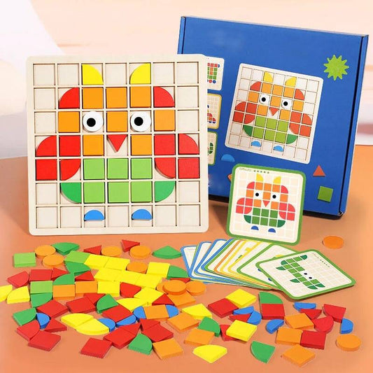 Houten Mozaïekpuzzel Met Patroonkaarten Voor Kinderen - KidsKorner