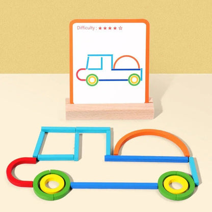 Houten Vormen Puzzel - Creatief Legspel Met Voorbeeldkaarten - 3 Tot 6 Jaar - KidsKorner