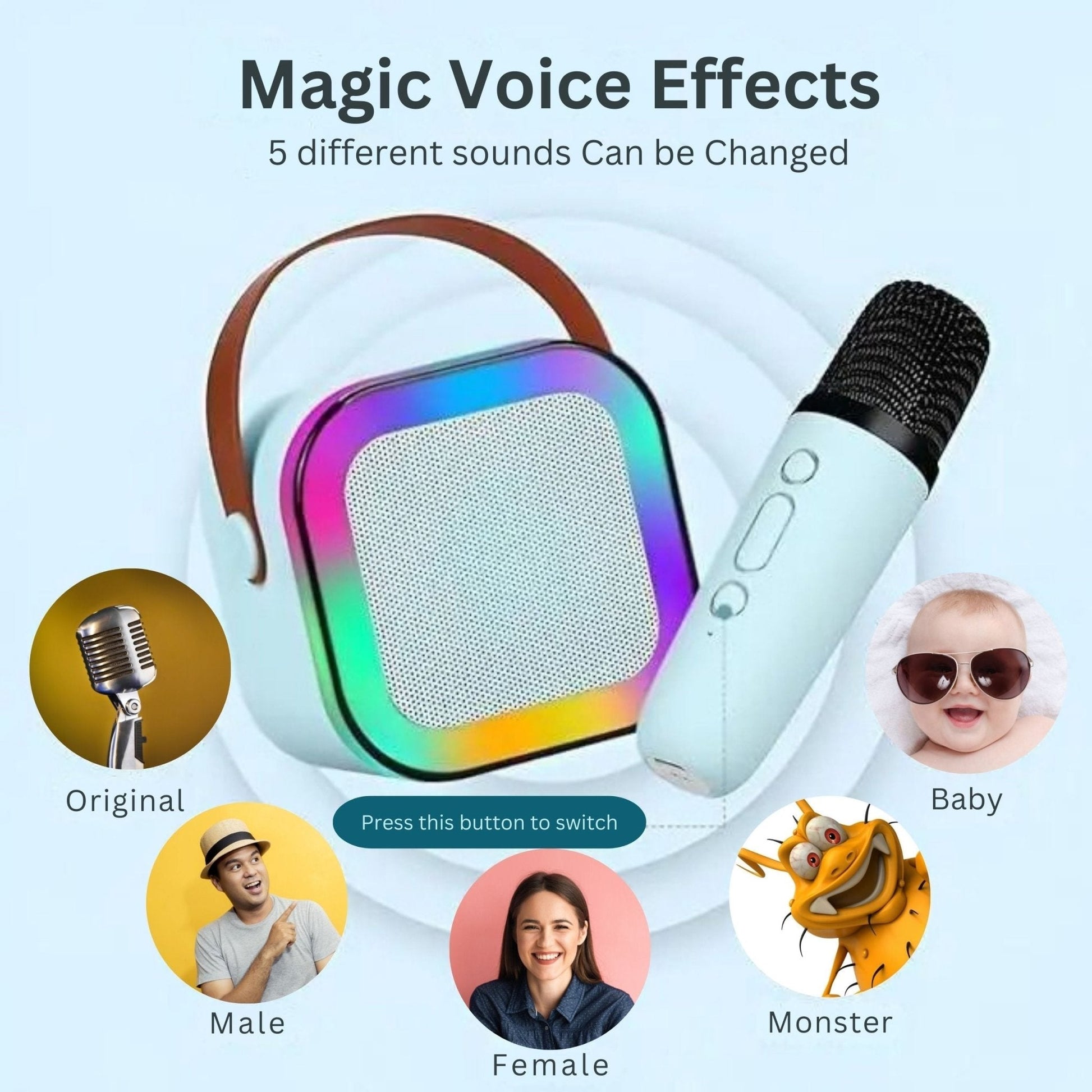 Karaoke Set Voor Kinderen | Draadloze Bluetooth Speaker Met Led Lichten En Microfoon - KidsKorner