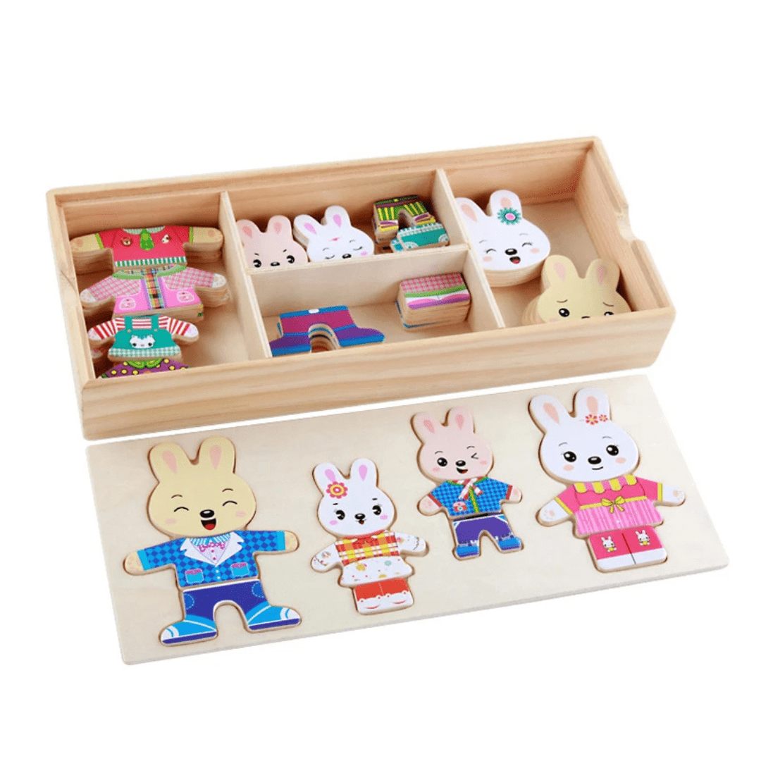 KleedPuzzel Dieren Houten Aankleedpuzzel Met Outfitstukjes - KidsKorner