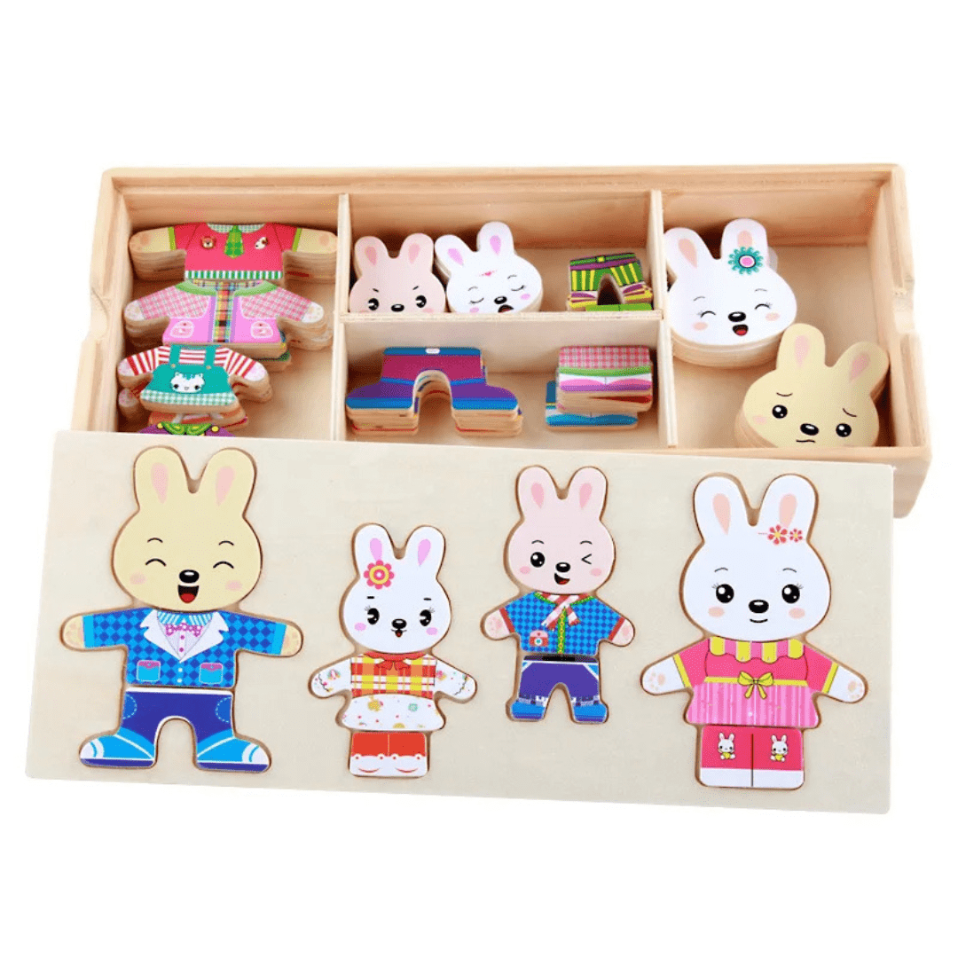 KleedPuzzel Dieren Houten Aankleedpuzzel Met Outfitstukjes - KidsKorner