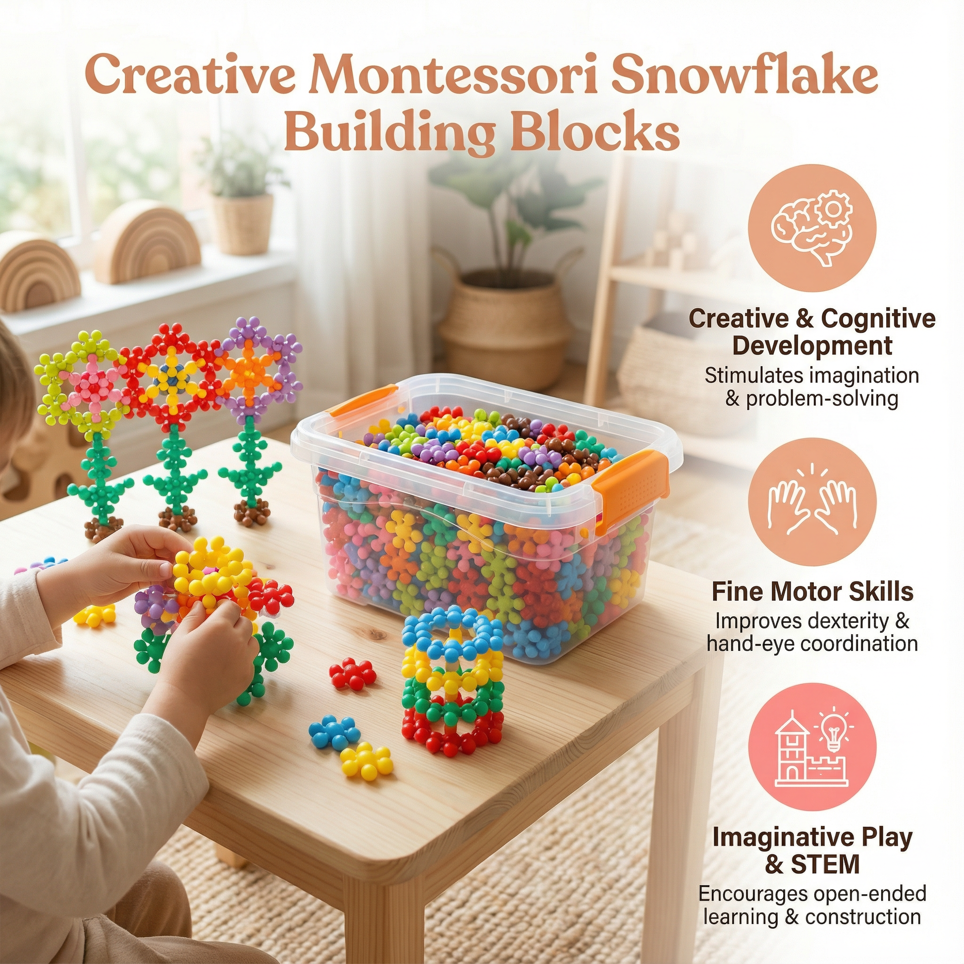 Montessori Sneeuwvlok Bouwblokken – Creatief Constructiespeelgoed - KidsKorner