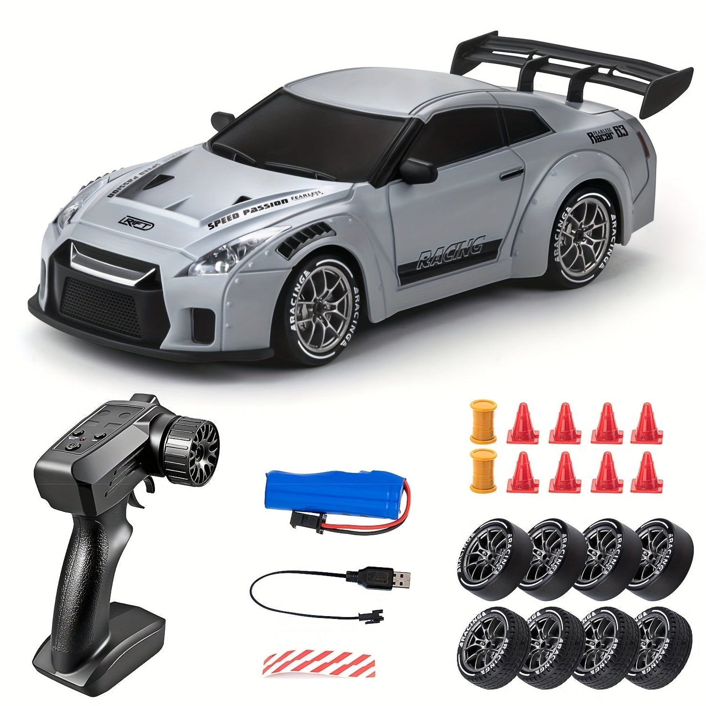 RC Driftauto Speelgoedauto Met Afstandsbediening, Extra Wielen, Pionnen En Parcours Set 6+ Jaar - KidsKorner