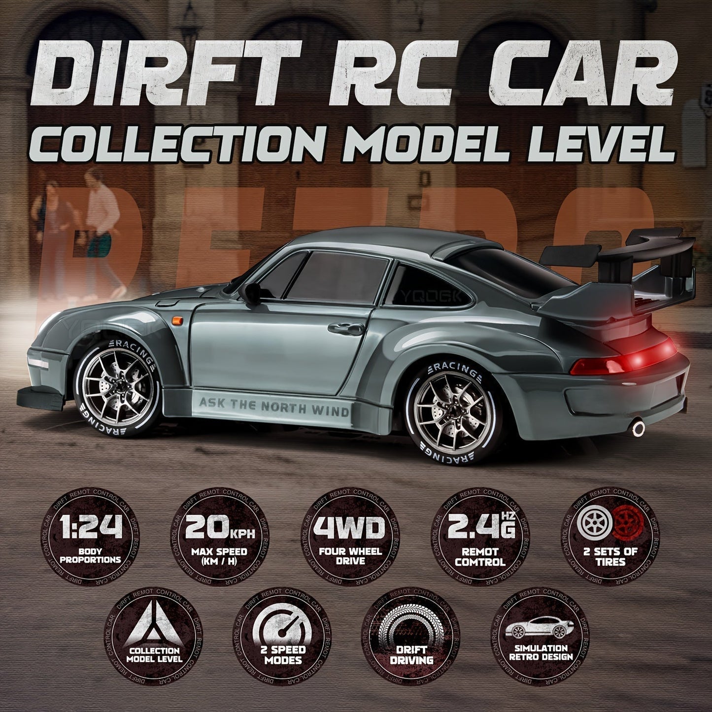 RC Driftauto Speelgoedauto Met Afstandsbediening, Extra Wielen, Pionnen En Parcours Set 6+ Jaar - KidsKorner