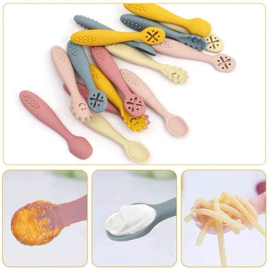 Siliconen Babybestek Set 3 - Delig Met Lepel En Vork - KidsKorner
