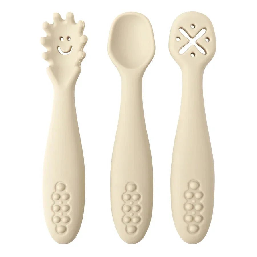 Siliconen Babybestek Set 3 - Delig Met Lepel En Vork - KidsKorner