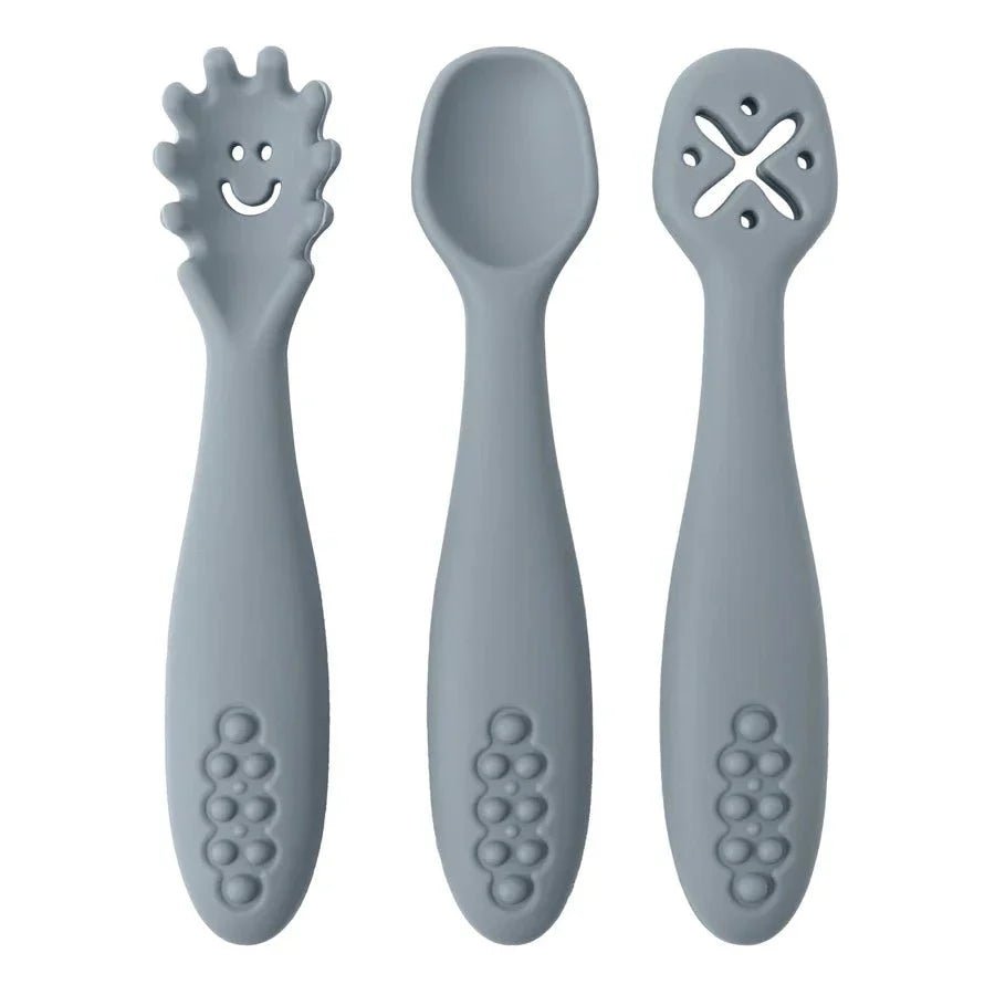 Siliconen Babybestek Set 3 - Delig Met Lepel En Vork - KidsKorner
