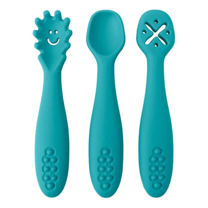 Siliconen Babybestek Set 3 - Delig Met Lepel En Vork - KidsKorner