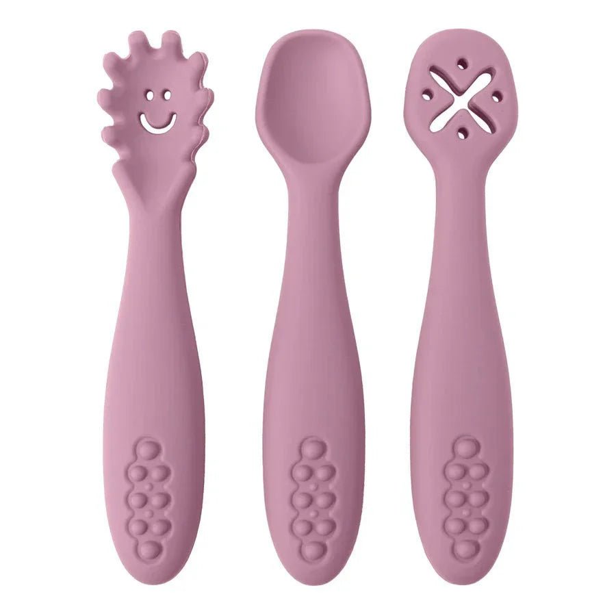 Siliconen Babybestek Set 3 - Delig Met Lepel En Vork - KidsKorner