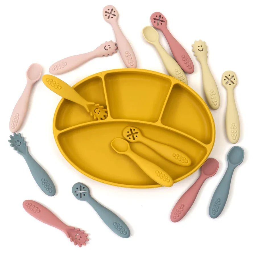 Siliconen Babybestek Set 3 - Delig Met Lepel En Vork - KidsKorner