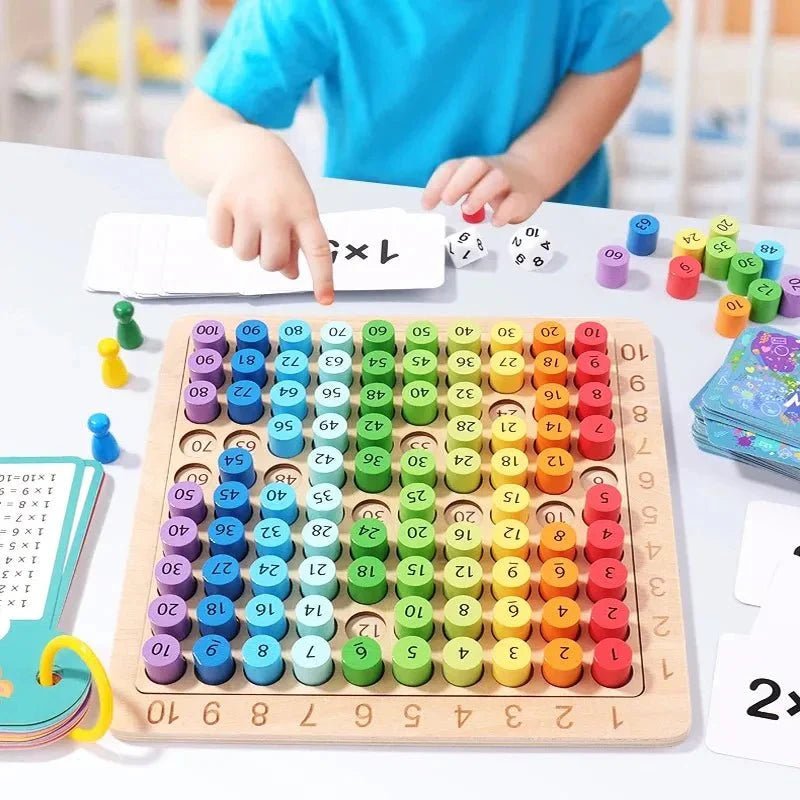 Tafels Oefenen Rekenspel | Houten Montessori Vermenigvuldigbord Met Dobbelstenen - KidsKorner