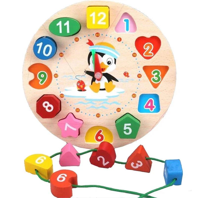 TijdTiko Montessori Leerklok Met Vormenpuzzel En Rijgkoord - KidsKorner