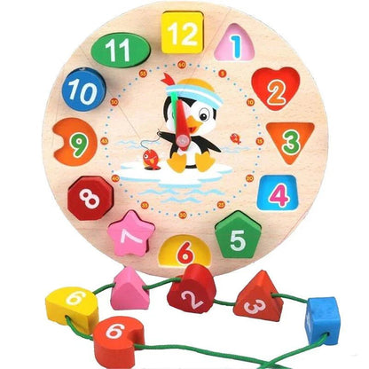 TijdTiko Montessori Leerklok Met Vormenpuzzel En Rijgkoord - KidsKorner