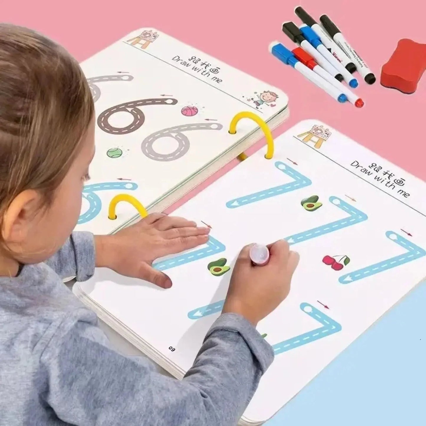 Uitwisbaar Schrijf - en Teken Oefenboek - A4 Oefenkaarten - 3 Tot 6 Jaar - KidsKorner