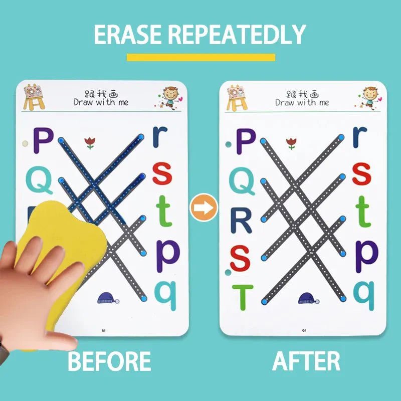 Uitwisbaar Schrijf - en Teken Oefenboek - A4 Oefenkaarten - 3 Tot 6 Jaar - KidsKorner