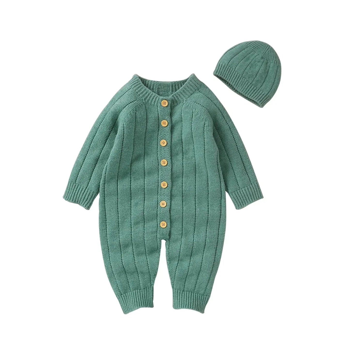 Warme Baby Romper Set Met Knopen En Muts - KidsKorner