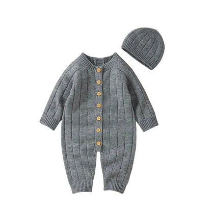 Warme Baby Romper Set Met Knopen En Muts - KidsKorner